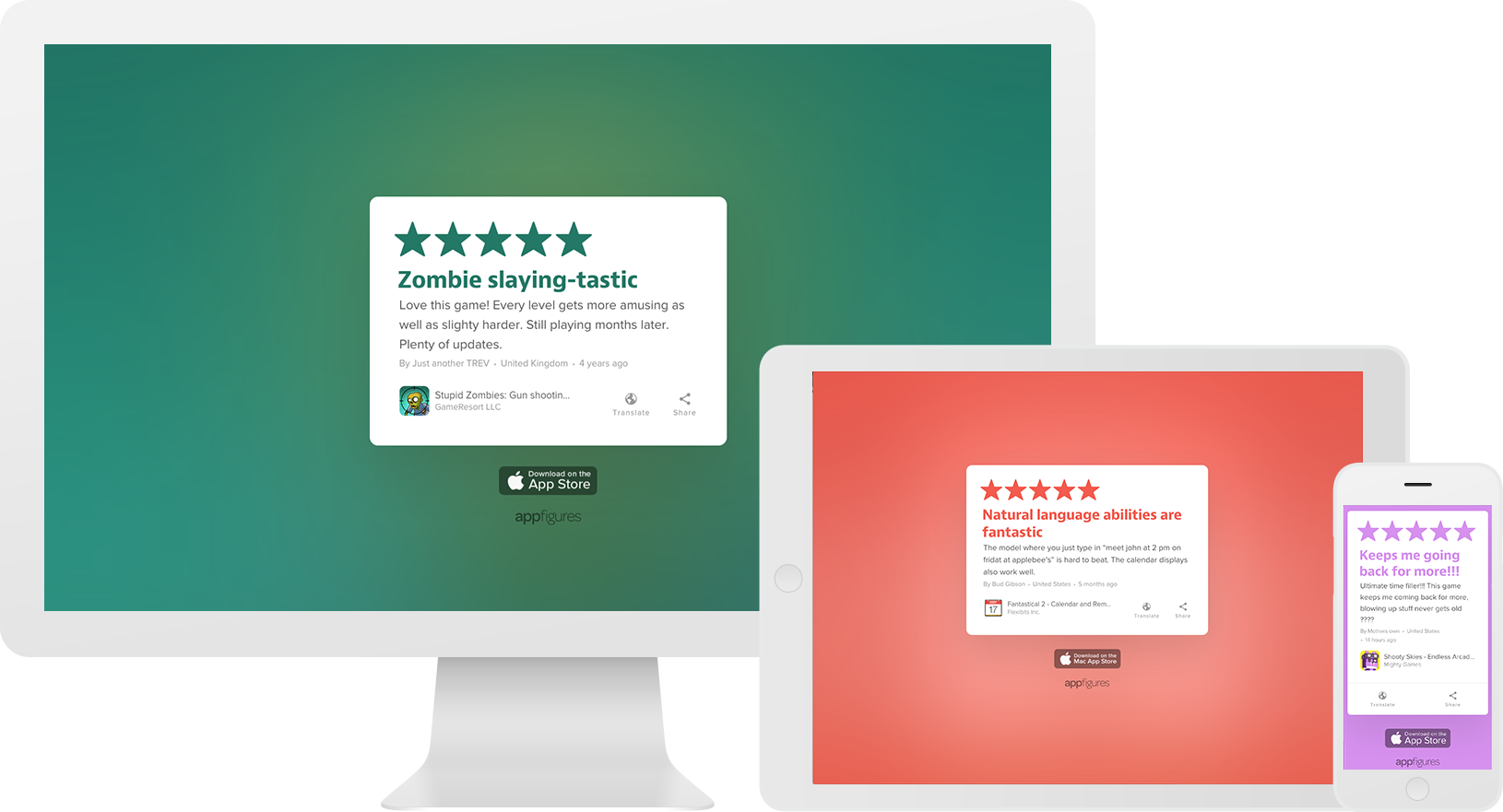 Share app store reviews with Review Cards from appFigures