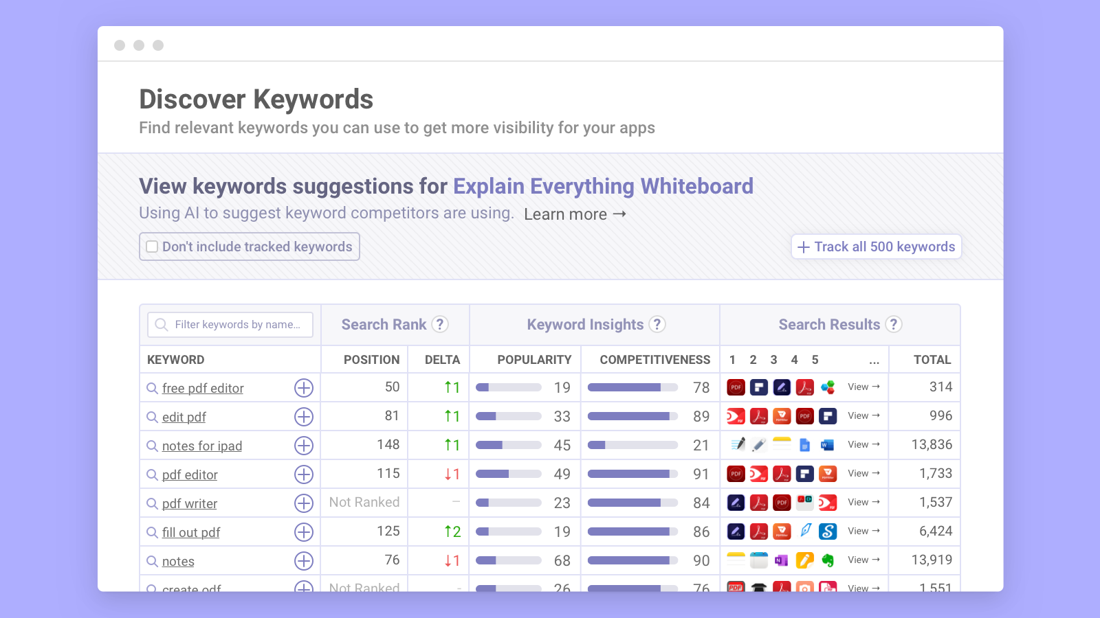 Keyword suggestions tool for App Store Optimization (ASO)
